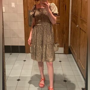Vine & Love Tan and Black Smocked Sundress